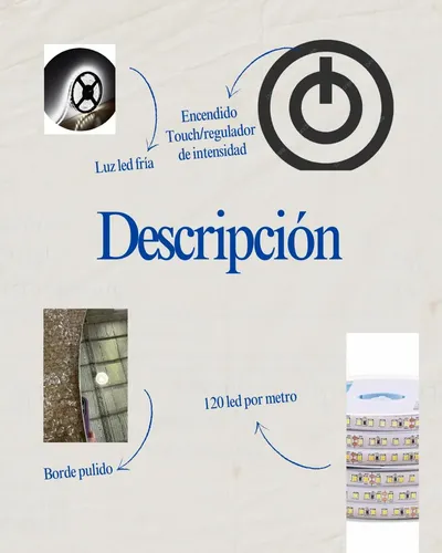 Espejo Led Circular 80cm Encendido Touch Dimmer Redondo Baño