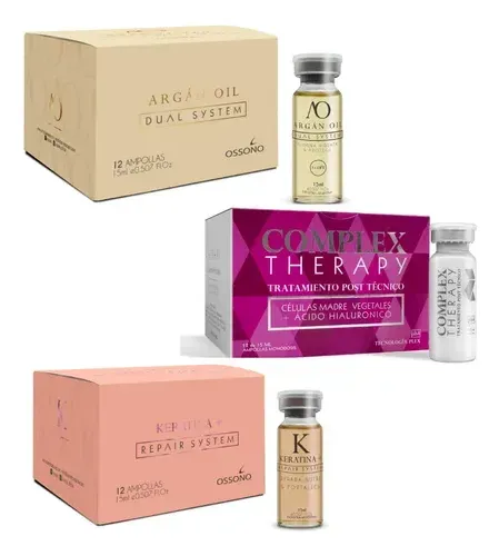 Kit X3 Ampollas Ossono Argan Keratina Complex Therapy