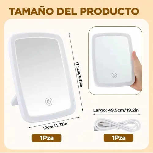 Espejo Led Maquillaje 3 Tonos Luz Touch Recargable Blanco