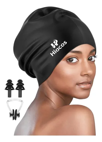 Gorro De Natación Hiacos Para Cabello Largo, Negro E Imperme