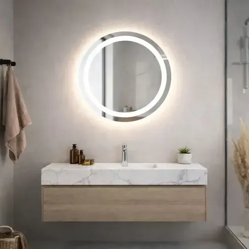 Espejo Led Redondo Táctil 60cm Con Luz Fría Pared Baño