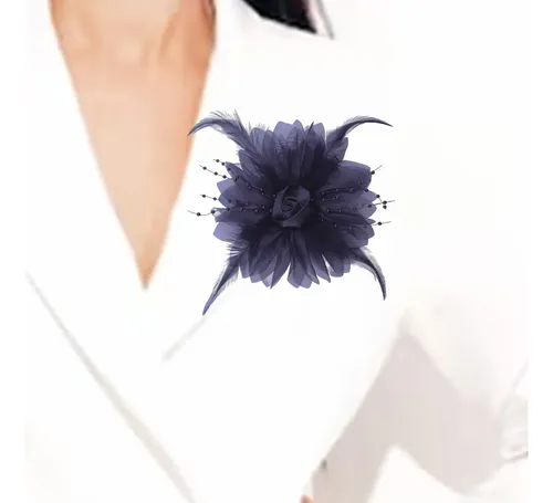 Elegante Broche Con Forma De Flor Y Plumas Para El Pelo, Com