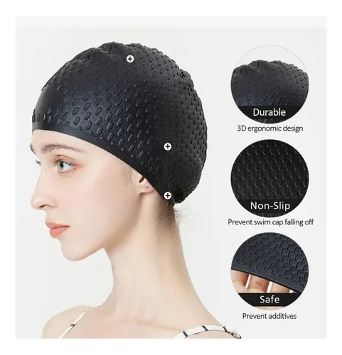Gorro De Natación Elástico De Silicona Para Hombre Y Mujer,  Negro/blanco