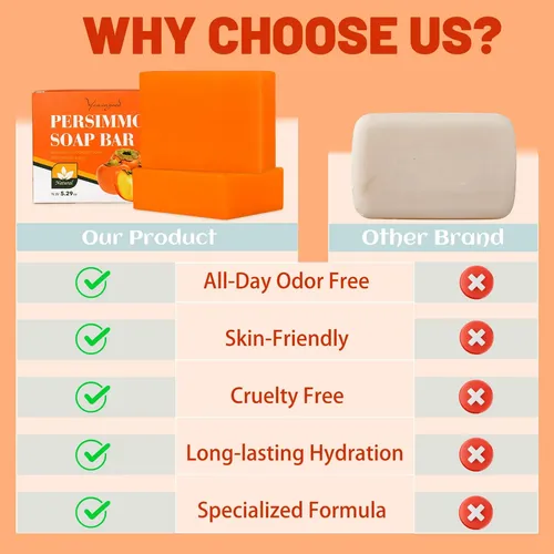 2 Pcs Persimmon Soap Bar For Old People Smell, Deodorizing