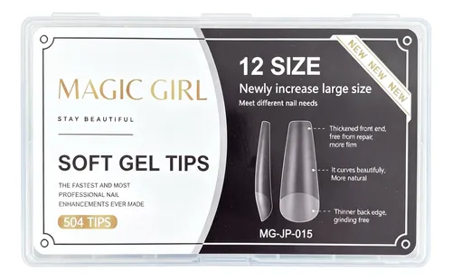 Tips Soft Gel Coffin Mate 504 Unidades 12 Tamaños