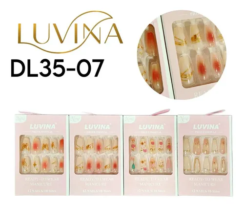 Kit 12 Uñas Postizas Press On Con Adhesivos Nails Luvina Dl35-07