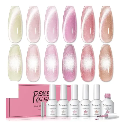 Set Cat Eye Peacecolor 6 Esmaltes Gel Con Efecto Magnético