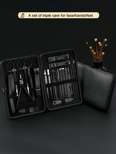 Estojo Kit Manicure Pedicure Profissional Preto 24 Peças