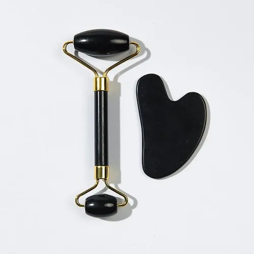 Set Gua Sha Masajeador Facial Piedra Jade Negro