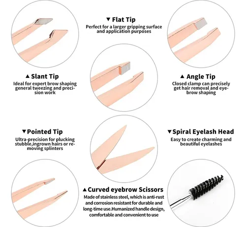 Kit De Pinzas De Cejas Actrol Rosa Dorado 6 Piezas
