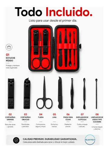 Kit Completo Manicura Pedicura 7 Piezas Estuche Rígido