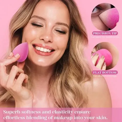 6 Pcs Beakey Super Soft Makeup Sponge Set Pink Latex Free