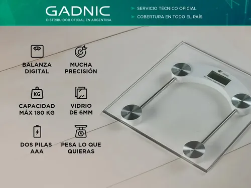 Balanza Digital Gadnic Vidrio Templado 180 kg Precision 100 g Pantalla LCD 300 x 300 mm