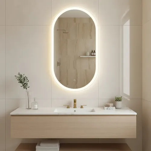 Espejo Ovalado Píldora Led 70x40cm Dimerizable Botón Táctil
