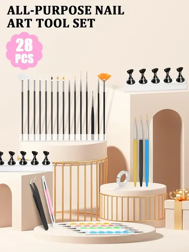 Set De Herramientas Para Uñas Negro Con Pinceles Y Soporte