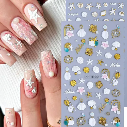 2 Pegatinas De Flores For Uñas, Hibisco Tropical, Estrella