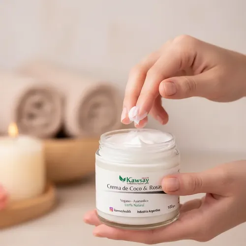 Crema Para Manos Y Pies Coco Y Rosas. Natural, Vegan Ayurved