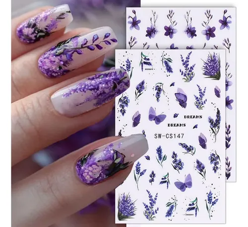 Pegatinas De Uñas Wenewfine 3d Con Forma De Flor Rosa Y Púrp