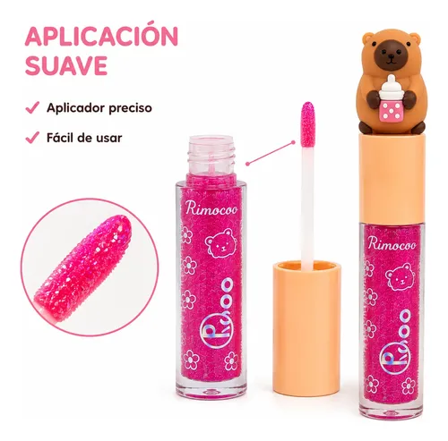 Lip Gloss Capibara Kawaii Brillo Labial Glitter X2
