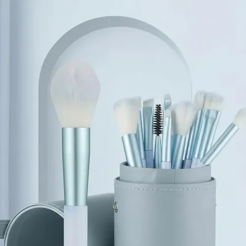 Set De Brochas De Maquillaje 12 Pzas Azul Claro
