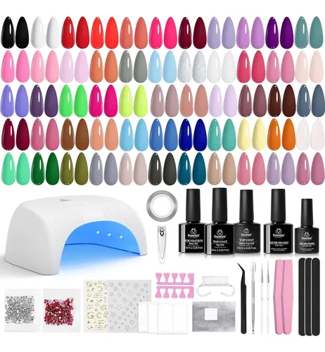 Kit Esmalte Gel 55 Colores Con Luz Uv Base Y Top Coat