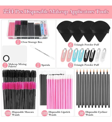 Kit De Aplicadores Maquillaje Desechables Con Paleta Y Clips