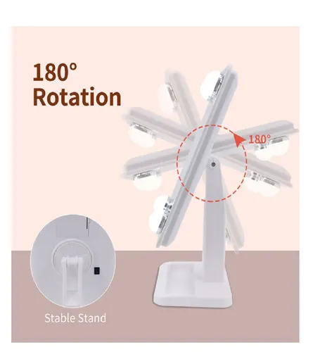 Espejo De Maquillaje 4 Focos Grupoferta Led Rotable 360° Portatil A Pila Color Blanco