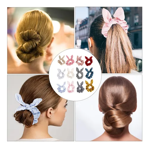 12 Ligas De Cabello A Cuadros Con Moño Para Mujer