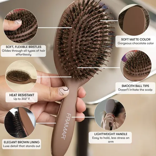 Cepillo De Cabello Framar Soft Boar Bristle Para Mujeres – C Chocolate