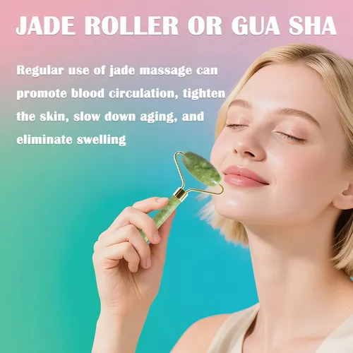Rodillo Facial Jade Y Gua Sha Lsxkamix Masajeador Verde