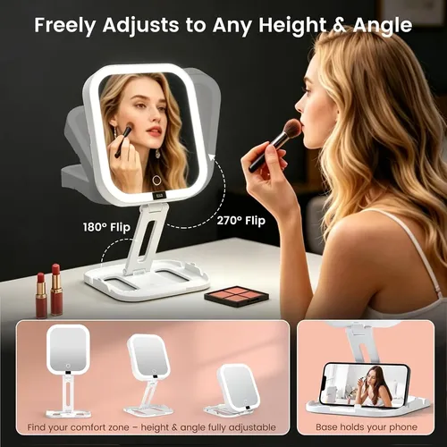 Espejo Maquillaje Viaje Recargable 2 Caras Luz Ajustable