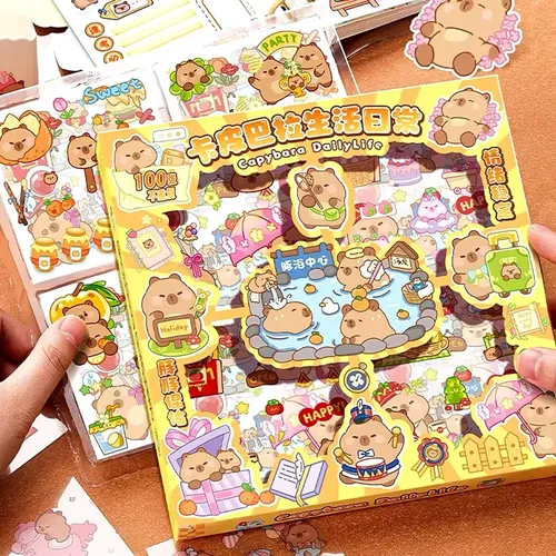 Zs Cute Kawaii Stationerycaja De 100 Pegatinas Capibara L