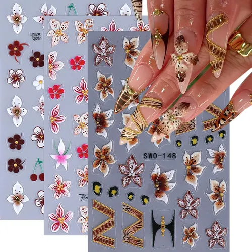 Adhesivos Para Uñas Bmkkot Con Forma De Flor En Relieve, 5d,