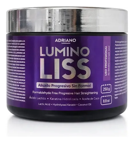 Alisado Progresivo Luminoliss Sin Formol x250 gr – Crema Alisadora Profesional Con Keratina Hidrolizada y Aceite de Coco Cabellos Con Rulos Lacios