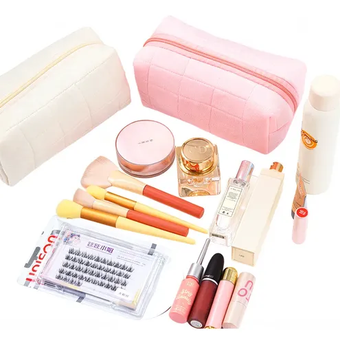 Cartuchera De Maquillaje Viajera Púrpura Mediana De Pana
