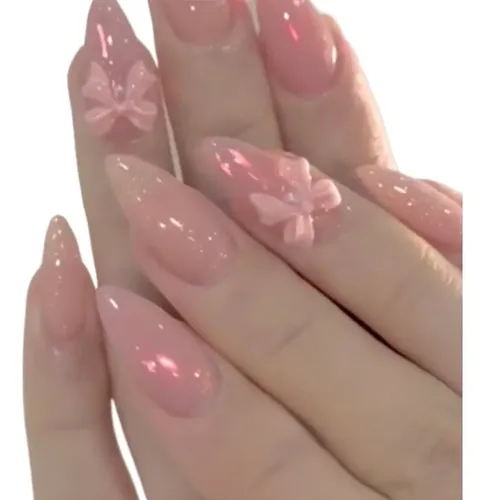 Dos Cajas De Uñas Postizas Con Un Lindo Lazo Rosa