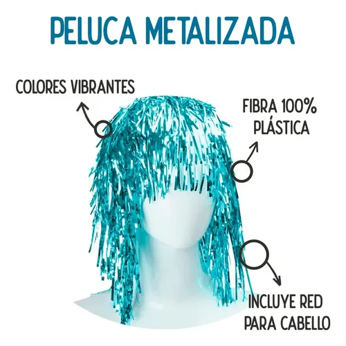 Pelucas Cotillon Metalizadas Brillantes Corta Carre Colores