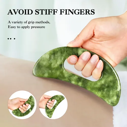 Herramienta De Masaje Gua Sha Cekpo Jade Stone Con Mango Par