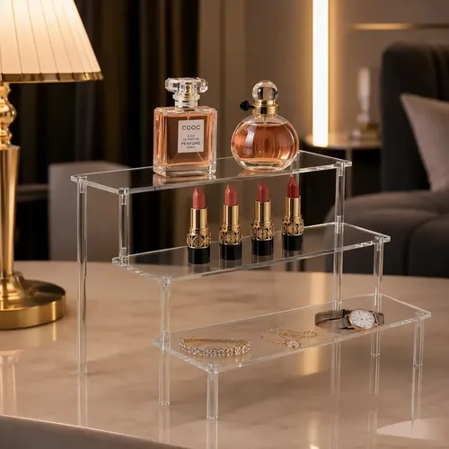 Exhibidor Acrílico 3 Pisos Organizador Maquillaje Cosmética Transparente