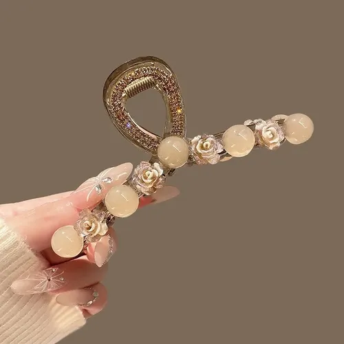 Pack 2 Pinzas Pelo Flor Perla Strass Accesorio Elegante