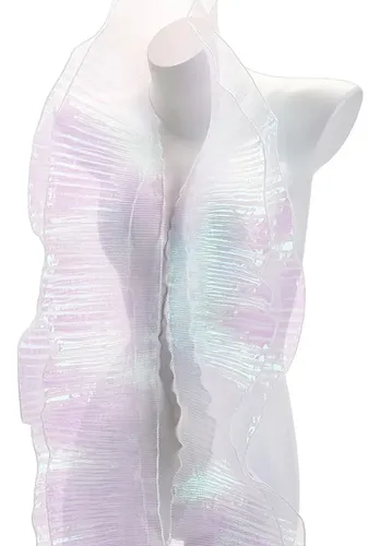 1 Juego De Cintas De Encaje Plisadas De Organza De Color Deg White With Gradient Iridescent Colors Pleated