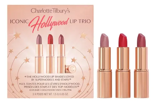Mini Trío Icónico Charlotte Tilbury Labiales Nude Rojo Satinado Pack 3