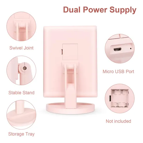Espejo De Maquillaje Deweisn Con Luz Led 21 Y Aumento Rosa