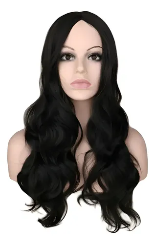 Peluca Ondas Negro Simil Natural Cosplay Drag Oncológica