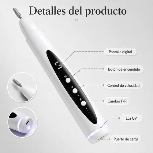 Pulidora De Uñas Eléctrica 2 En 1, Portátil, Con Lámpara Uv
