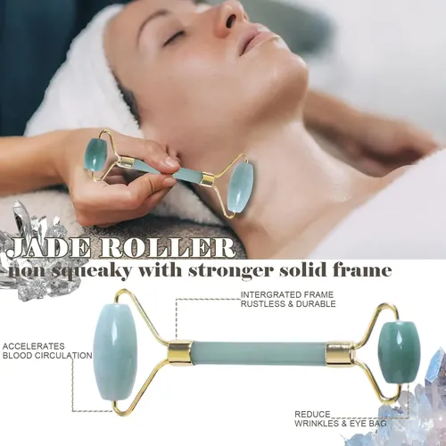 Rodillo Facial Y Gua Sha Werncy Jade Verde Oscuro