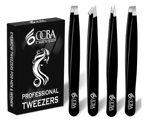 Pinzas Profesionales Negras Acero Inoxidable Para Cejas