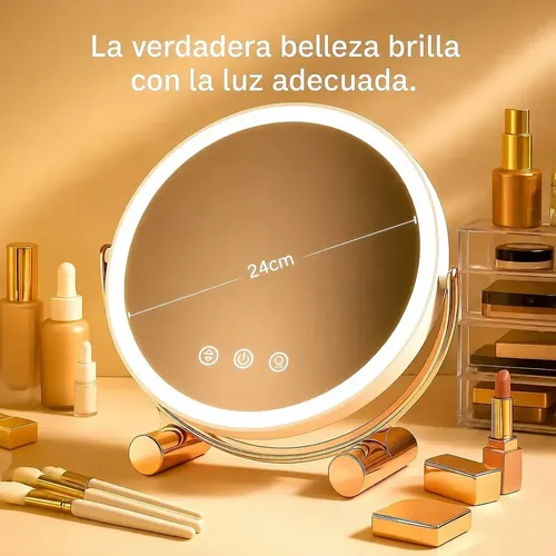 Espejo Redondo Cosmetic Mirror Led Rosa Luz Ajustable Usb Maquillaje