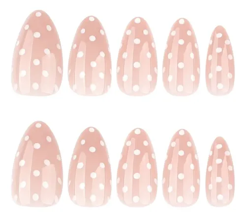 Uñas Postizas Minimalistas Con Diseño De Lunares Blancos