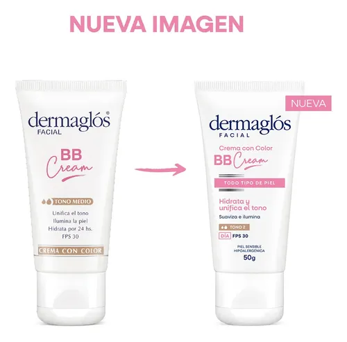 Dermaglos Bb Cream Facial Con Color Tono Medio Fps30 X 50g